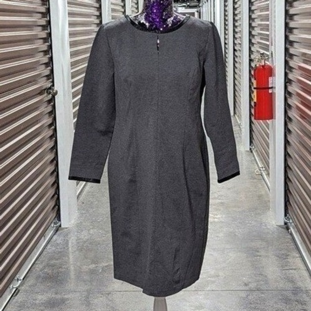 Quiet Luxury Dark Academia Minimalist‎ Office Grey Black Trim Dress Talbots 10